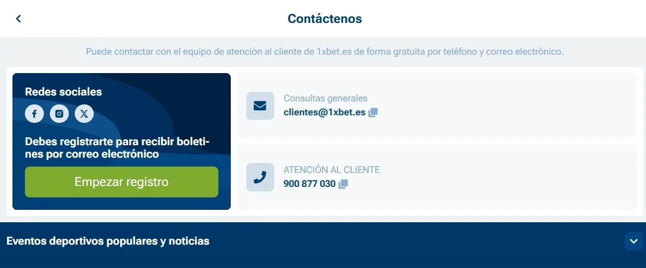 Soporte 1xBet para problemas en Android